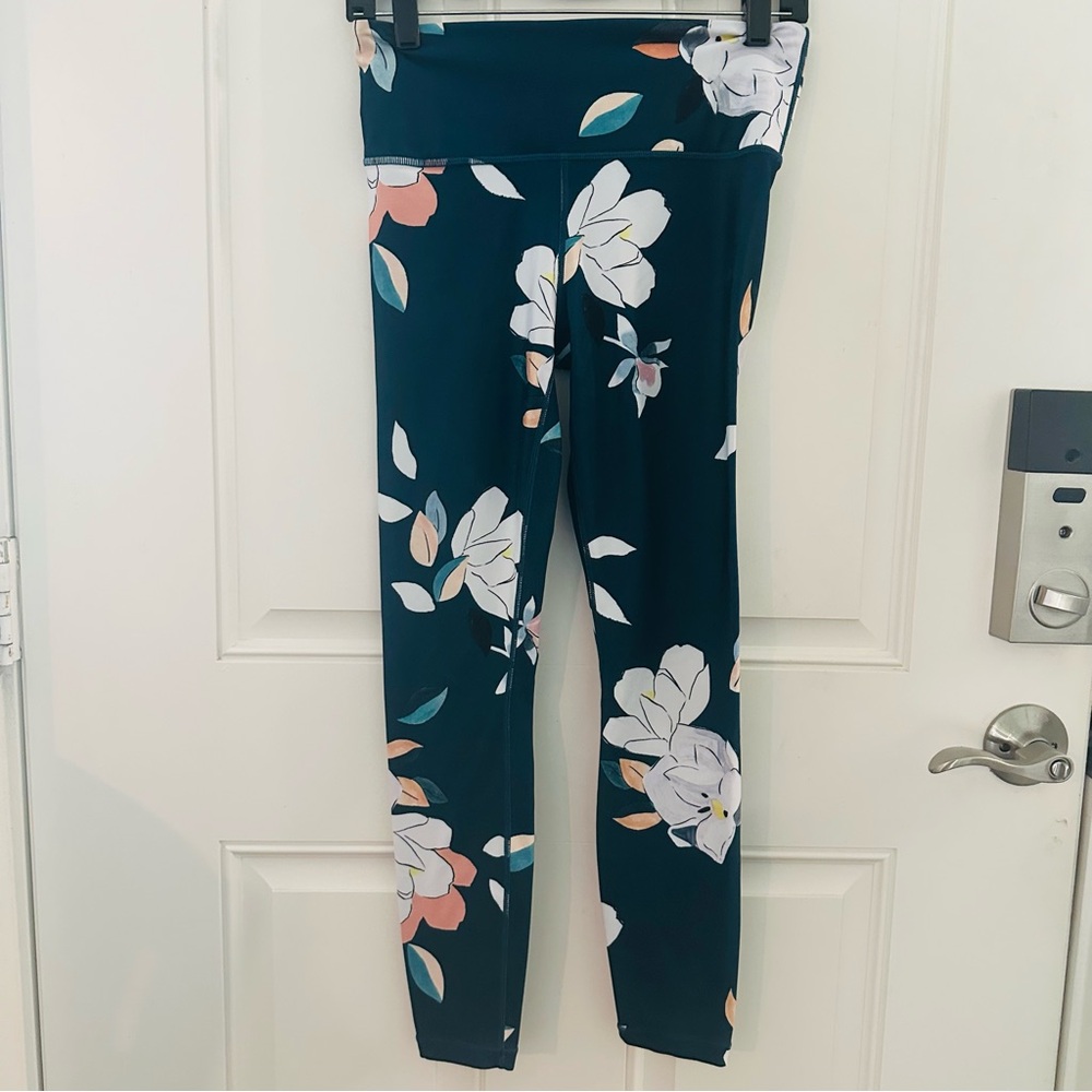 Athleta Leggings S | Teal Green Tropical Floral